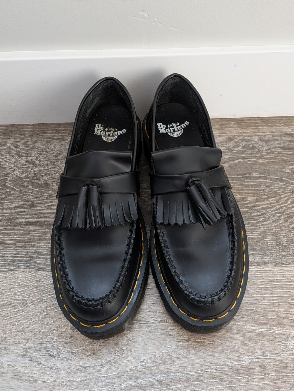 Dr. Martens Black Leather Tassel Platform Adrian Quad Loafers - Picture 6 of 7